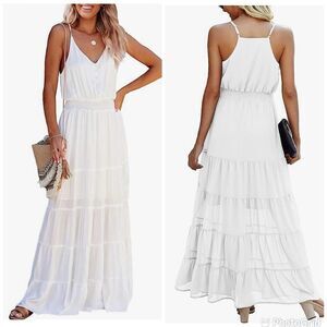 NWT PRETTYGARDEN Summer Casual Spaghetti Strap Sleeveless High Waist Long Dress
